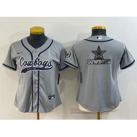 Women's Dallas Cowboys Grey Team Big Logo With Patch Cool Base Stitched Baseball Jersey(Run Small)