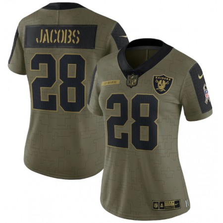 Women's Las Vegas Raiders #28 Josh Jacobs 2021 Olive Salute To Service Limited Stitched Jersey(Run Small)
