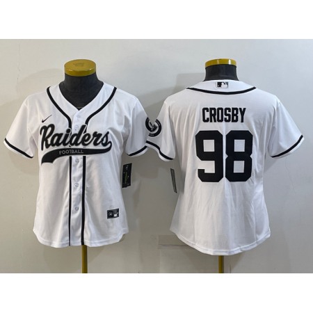 Women's Las Vegas Raiders #98 Maxx Crosby White With Patch Cool Base Stitched Baseball Jersey(Run Small)
