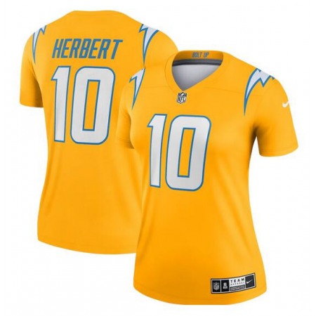 Women's Los Angeles Chargers #10 Justin Herbert Gold Stitched Football Jersey(Run Small)