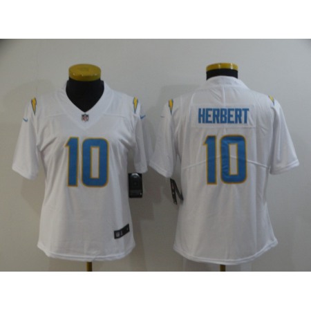 Women's Los Angeles Chargers #10 Justin Herbert White Vapor Untouchable Limited Stitched Jersey