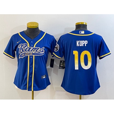 Women's Los Angeles Rams #10 Cooper Kupp Royal With Patch Cool Base Stitched Baseball Jersey(Run Small)