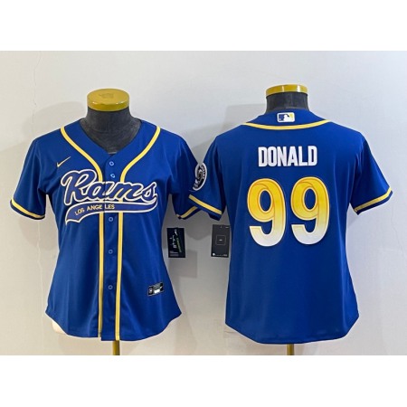 Women's Los Angeles Rams #99 Aaron Donald Royal With Patch Cool Base Stitched Baseball Jersey(Run Small)