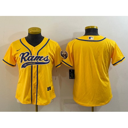 Women's Los Angeles Rams Blank Yellow With Patch Cool Base Stitched Baseball Jersey(Run Small)
