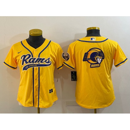 Women's Los Angeles Rams Yellow Team Big Logo With Patch Cool Base Stitched Baseball Jersey(Run Small)