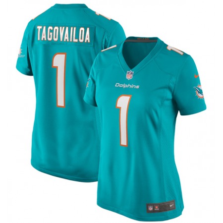 Women's Miami Dolphins #1 Tua Tagovailoa Aqua Vapor Untouchable Stitched Jersey(Run Small)