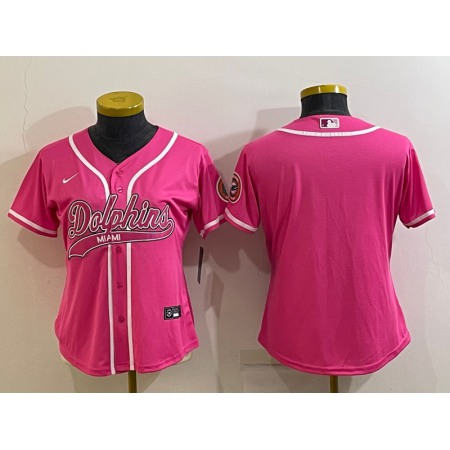 Women's Miami Dolphins Blank Pink With Patch Cool Base Stitched Baseball Jersey(Run Small)