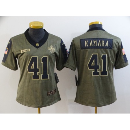 Women's New Orleans Saints #41 Alvin Kamara 2021 Olive Salute To Service Limited Stitched Jersey(Run Small)
