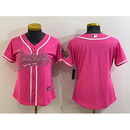 Women's New Orleans Saints Blank Pink With Patch Cool Base Stitched Baseball Jersey(Run Small)