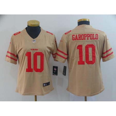 Women's NFL San Francisco 49ers #10 Jimmy Garoppolo 2019 Gold Inverted Legend Stitched NFL Jersey(Run Small)