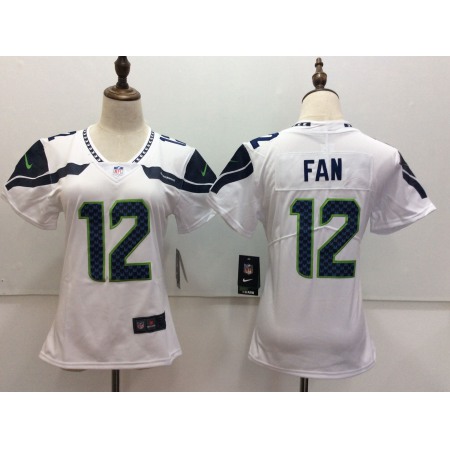 Women's Nike Seattle Seahawks #12 Fan White Vapor Untouchable Limited Stitched NFL Jersey