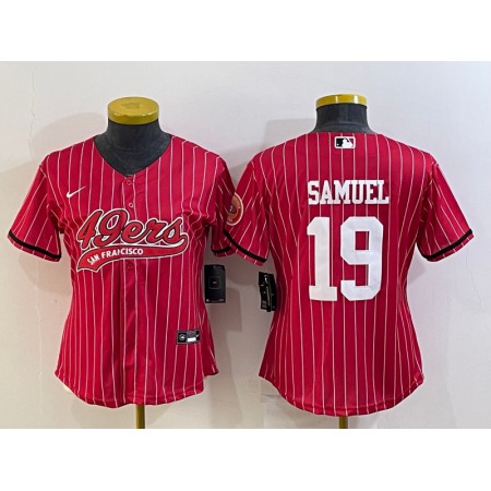 Women's San Francisco 49ers #19 Deebo Samuel Red With Patch Cool Base Stitched Baseball Jersey(Run Small)