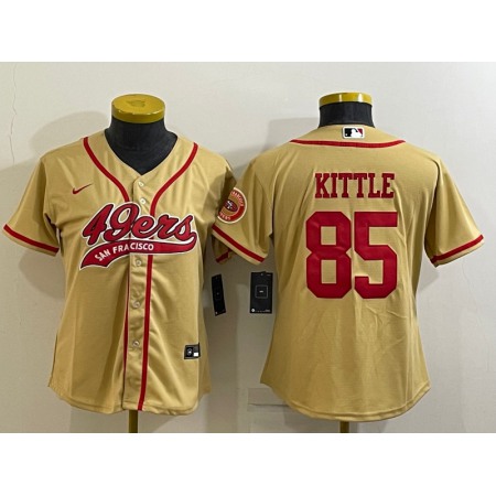 Women's San Francisco 49ers #85 George Kittle Gold With Patch Cool Base Stitched Baseball Jersey(Run Small)