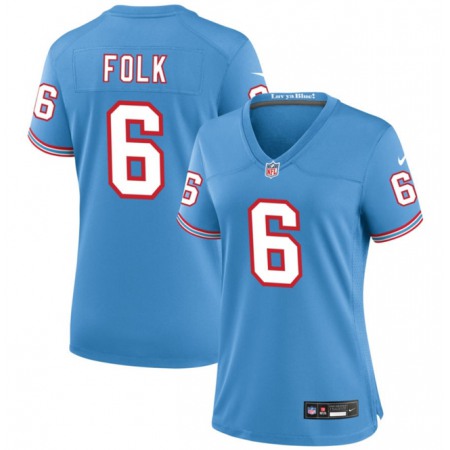 Women's Tennessee Titans #6 Nick Folk Light Blue Throwback Stitched Football Jersey(Run Small)