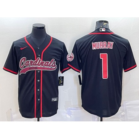 Men's Arizona Cardinals #1 Kyler Murray Black With Patch Cool Base Stitched Baseball Jersey