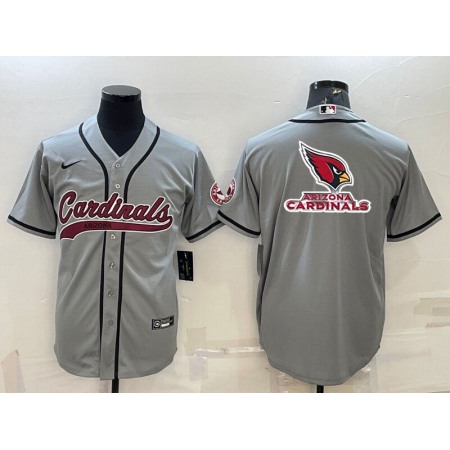 Men's Arizona Cardinals Grey Team Big Logo With Patch Cool Base Stitched Baseball Jersey