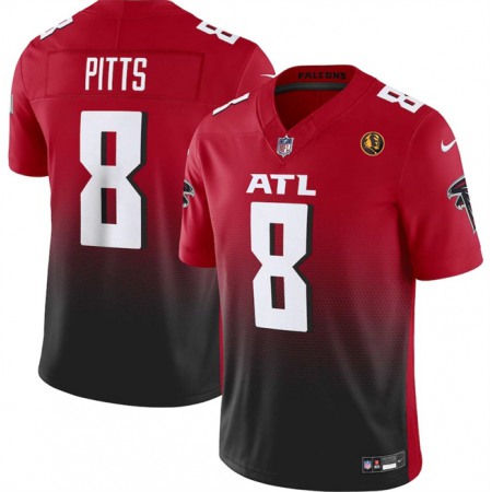 Men's Atlanta Falcons #8 Kyle Pitts Red/Black 2023 F.U.S.E. With John Madden Patch Vapor Limited Stitched Football Jersey