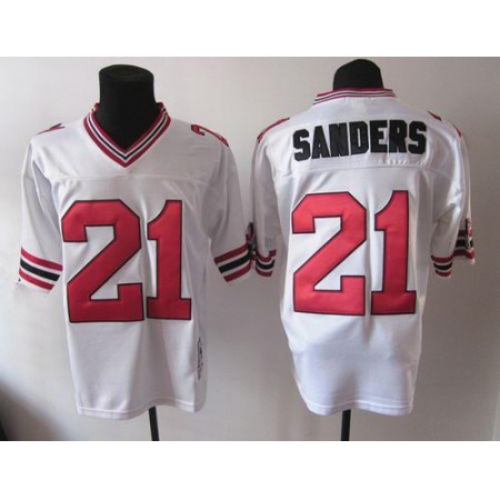 1992 Mitchell And Ness Falcons #21 Deion Sanders White Throwback Stitched NFL Jersey