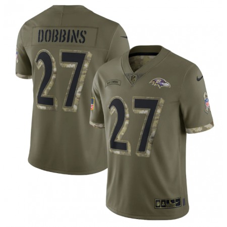 Men's Baltimore Ravens #27 J.K. Dobbins Olive 2022 Salute To Service Limited Stitched Jersey