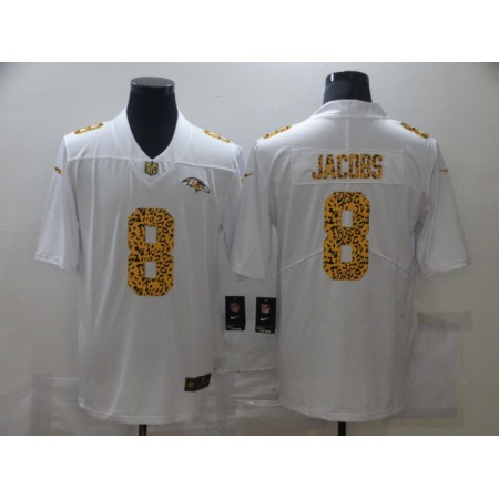 Men's Baltimore Ravens #8 Lamar Jackson 2020 White Leopard Print Fashion Limited Stitched Jersey