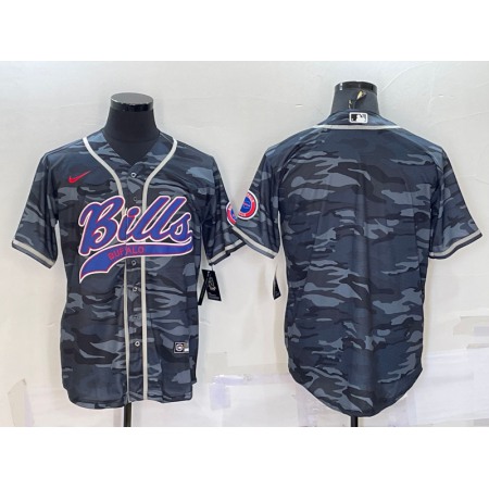 Men's Buffalo Bills Blank Grey Camo With Patch Cool Base Stitched Baseball Jersey