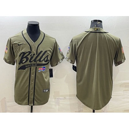 Men's Buffalo Bills Blank Olive Salute to Service Cool Base Stitched Baseball Jersey