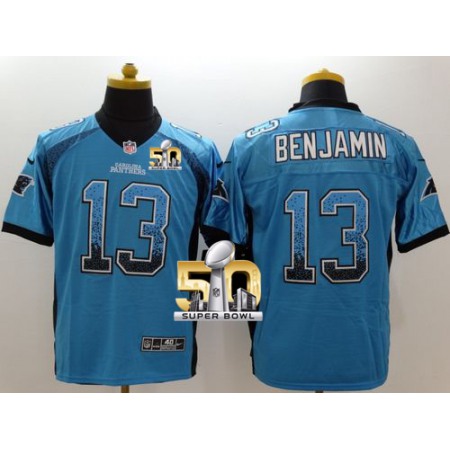 Nike Panthers #13 Kelvin Benjamin Blue Alternate Super Bowl 50 Men's Stitched NFL Elite Drift Fashion Jersey