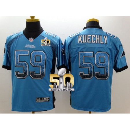 Nike Panthers #59 Luke Kuechly Blue Alternate Super Bowl 50 Men's Stitched NFL Elite Drift Fashion Jersey