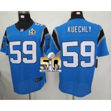 Nike Panthers #59 Luke Kuechly Blue Alternate Super Bowl 50 Men's Stitched NFL Elite Jersey