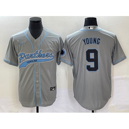 Men's Carolina Panthers #9 Bryce Young Gray With Patch Cool Base Stitched Baseball Jersey