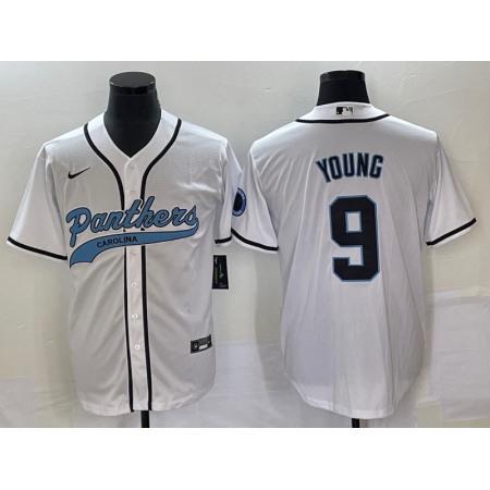 Men's Carolina Panthers #9 Bryce Young White With Patch Cool Base Stitched Baseball Jersey