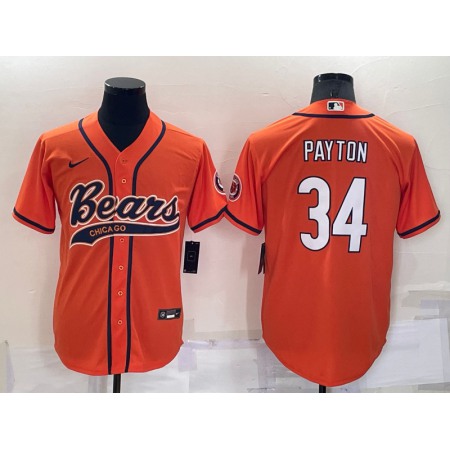 Men's Chicago Bears #34 Walter Payton Orange Cool Base Stitched Baseball Jersey