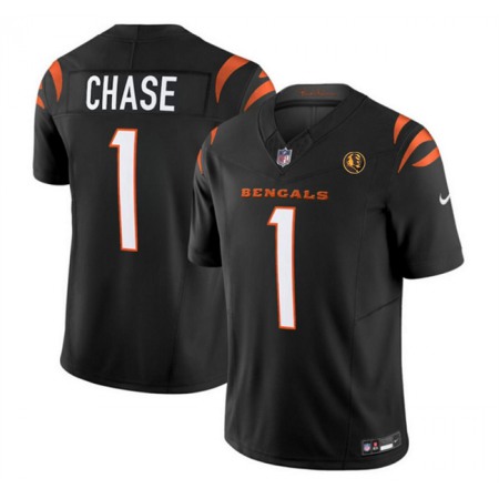 Men's Cincinnati Bengals #1 Ja'Marr Chase Black 2023 F.U.S.E. With John Madden Patch Vapor Limited Stitched Football Jersey