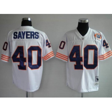 Mitchell & Ness Bears #40 Gale Sayers White With Big Number Bear Patch Stitched Throwback NFL Jersey