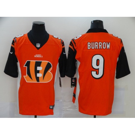 Men's Cincinnati Bengals #9 Joe Burrow Orange Team Big Logo Limited Stitched NFL Jersey