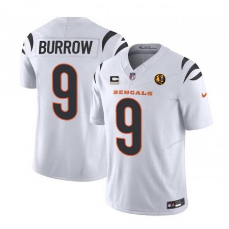 Men's Cincinnati Bengals #9 Joe Burrow White 2023 F.U.S.E. With 4-star C Patch And John Madden Patch Vapor Limited Stitched Football Jersey