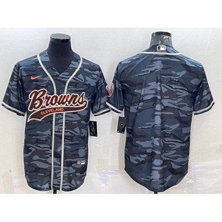 Men's Cleveland Browns Blank Grey Camo With Patch Cool Base Stitched Baseball Jersey