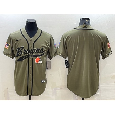 Men's Cleveland Browns Blank Olive 2022 Salute To Service Cool Base Stitched Baseball Jersey