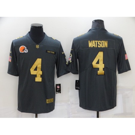 Men's Cleveland Browns #4 Deshaun Watson Grey/Gold Salute To Service Limited Stitched Jersey