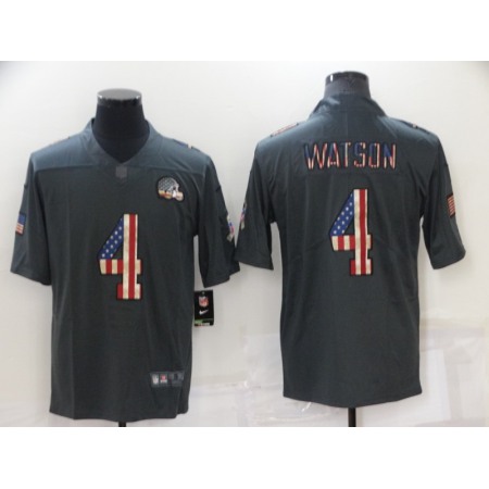 Men's Cleveland Browns #4 Deshaun Watson Grey Salute To Service USA Flag Fashion Limited Stitched Jersey