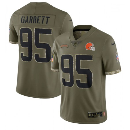 Men's Cleveland Browns #95 Myles Garrett Olive 2022 Salute To Service Limited Stitched Jersey