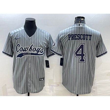 Men's Dallas Cowboys #4 Dak Prescott Gray With Patch Cool Base Stitched Baseball Jersey