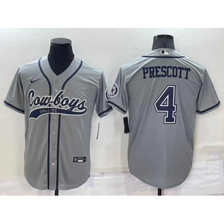 Men's Dallas Cowboys #4 Dak Prescott Grey Cool Base Stitched Baseball Jersey