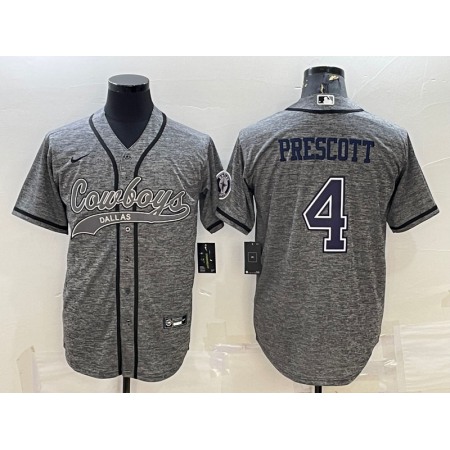 Men's Dallas Cowboys #4 Dak Prescott Grey With Patch Cool Base Stitched Baseball Jersey