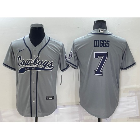 Men's Dallas Cowboys #7 Trevon Diggs Grey Cool Base Stitched Baseball Jersey
