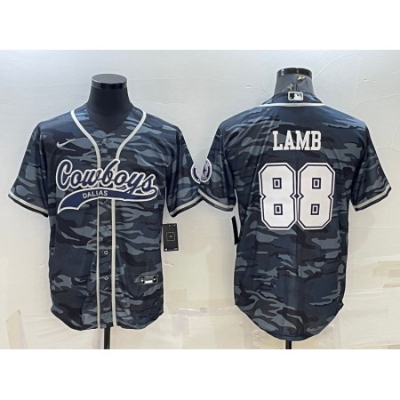 Men's Dallas Cowboys #88 CeeDee Lamb Grey Camo With Patch Cool Base Stitched Baseball Jersey