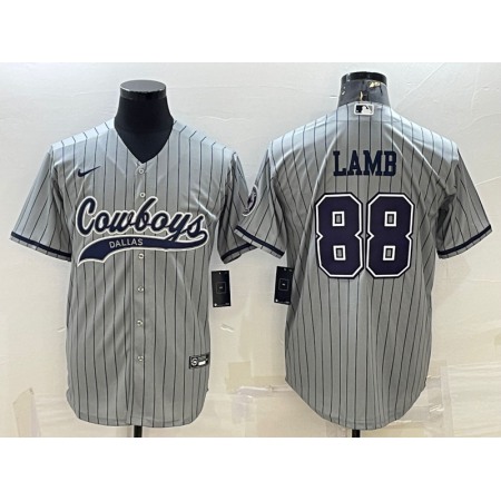 Men's Dallas Cowboys #88 CeeDee Lamb Grey With Patch Cool Base Stitched Baseball Jersey