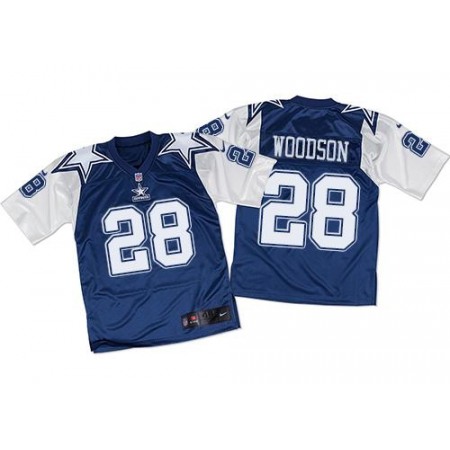 Nike Cowboys #28 Darren Woodson Navy Blue/White Men's Stitched NFL Throwback Elite Jersey