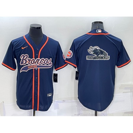 Men's Denver Broncos Navy Team Big Logo With Patch Cool Base Stitched Baseball Jersey