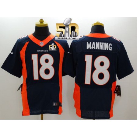 Nike Broncos #18 Peyton Manning Navy Blue Alternate Super Bowl 50 Men's Stitched NFL New Elite Jersey